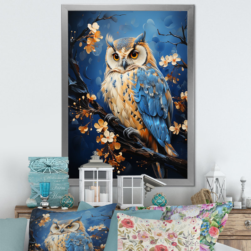 «Enchanted Forest Sentinels Owl» sur toile, H 40 po x l 30 po x P 1,5 po, Encadrement argenté