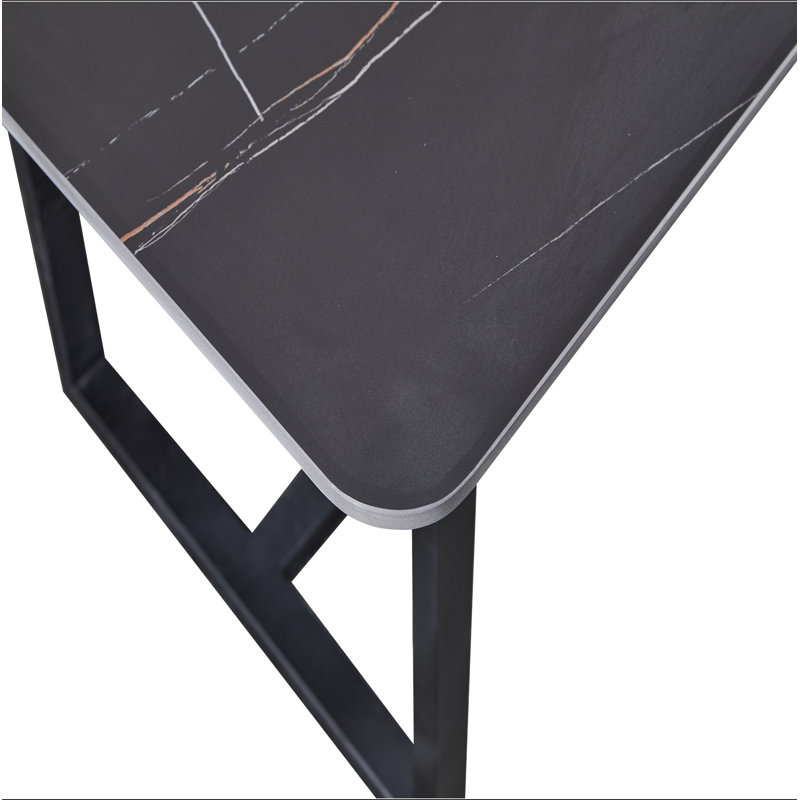 Table de salle à manger en acier au carbone avec surface en pierre noire Lauren - supporte jusqu'à 71 kg