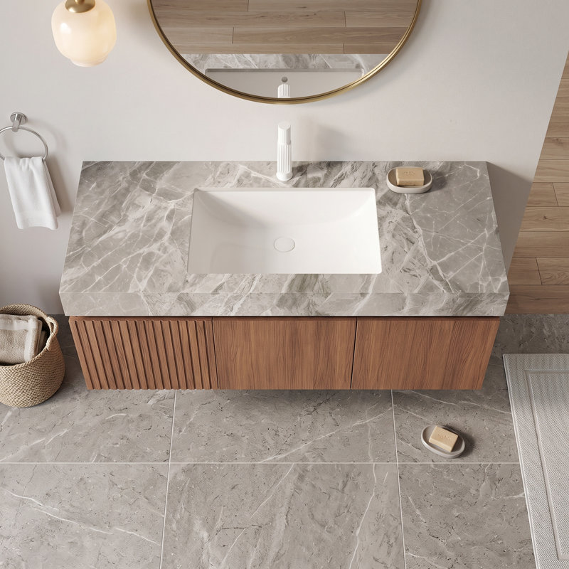 Armoire de salle de bain murale 24 po pré-assemblée, structure en contreplaqué avec 2 portes, comptoir d'évier en céramique encastré avec trou de robinet pré-percé
