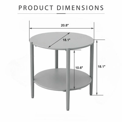 Table basse d'extérieur ronde moderne, table d'appoint de patio à 2 niveaux avec tablette en corde tissée à la main, structure en métal thermolaqué gris robuste, table basse pour le jardin, le balcon et le bord de la piscine