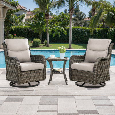 Outdoor Wicker Swivel Glider Chairs Set With 5" Cushions And Side Table by Red Barrel Studio