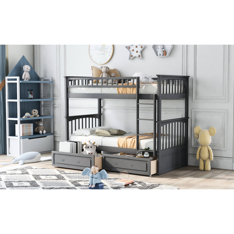 Latitude Run® Convertible Twin Over Bunk Bed With Drawers - Grey, Space ...