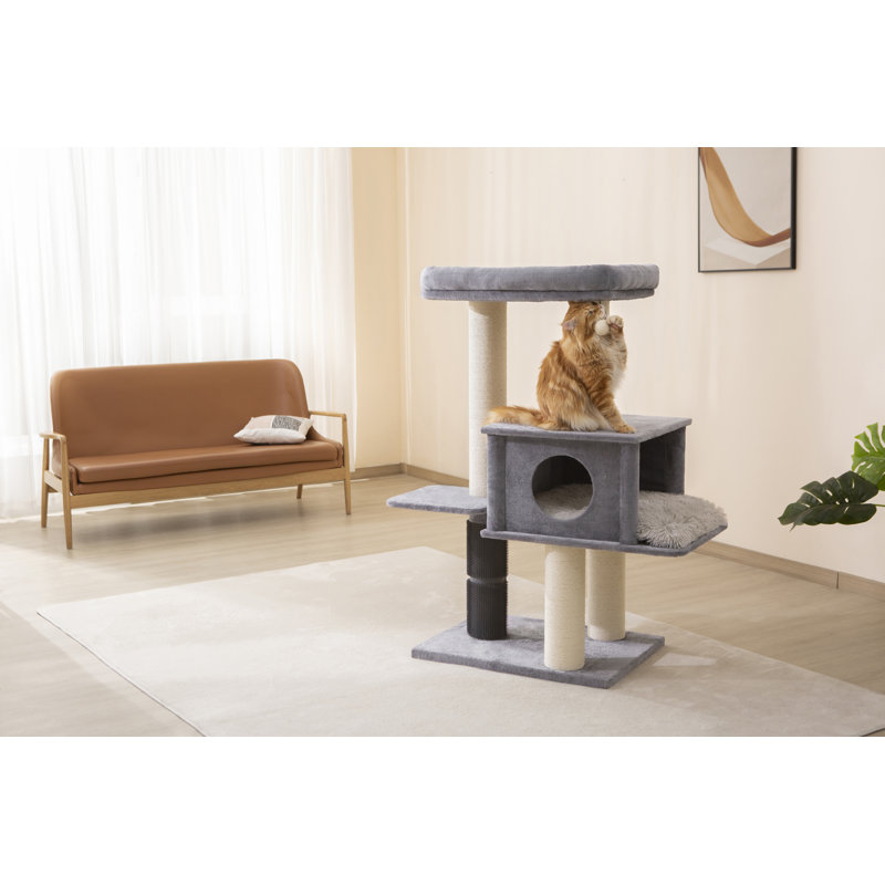 Extra Large Gray Sisal and Plush Cat Tree with LED Ball