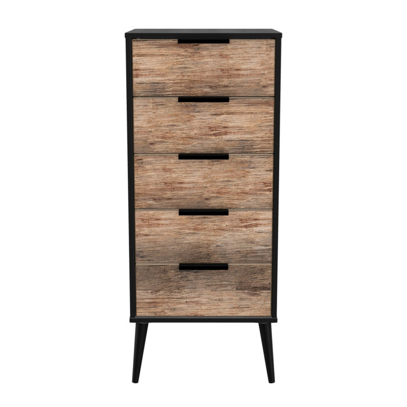 Fully Assembled Grantville 5 Drawer 45Cm W, Vintage Oak / Black
