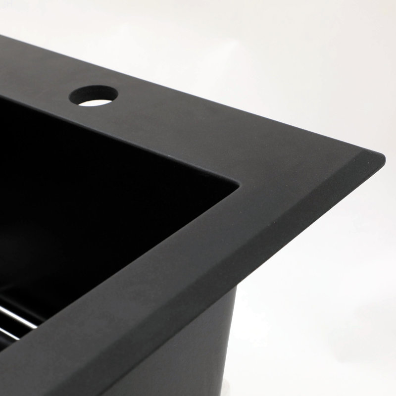 Quartz Kitchen Sink - 33X22" Black Granite Composite Drop In Kitchen Sink