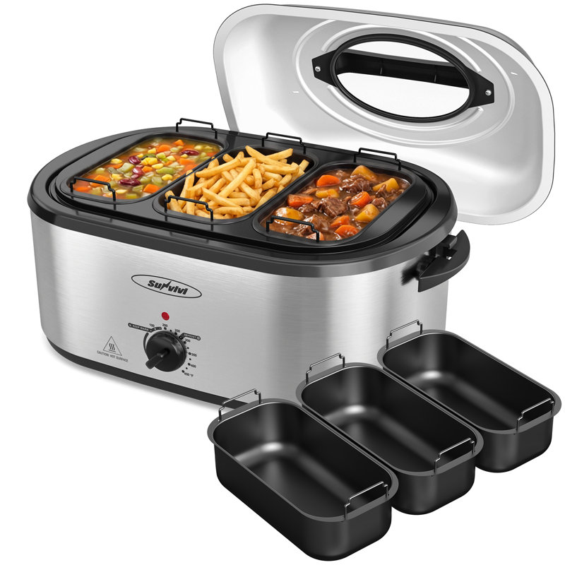 Electric Roaster Oven with 3 Buffet Server，Silver, 24QT, Silver