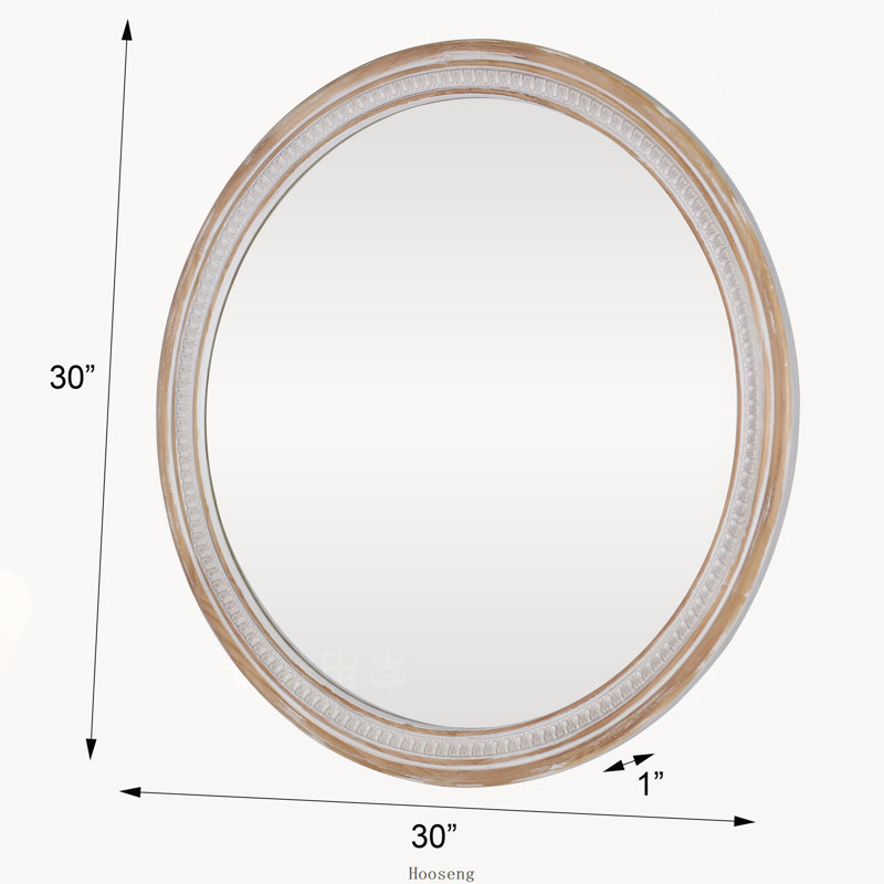 Miroir mural rond 30 po en bois massif de style rustique rustique Boho Shabby-Chic pour meuble-lavabo, salon et entrée