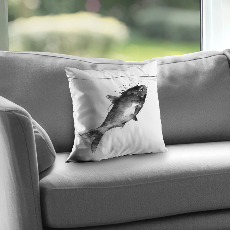 Happy swimming fish - Gray aquatic poly twill throw for decor