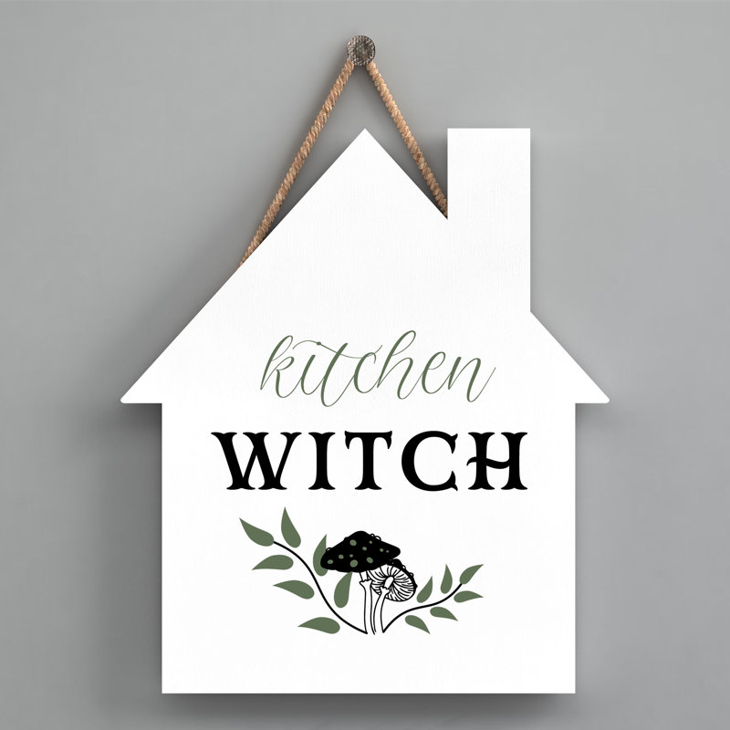 Kitchen Witch Mushrooms Wooden House Plaque, White