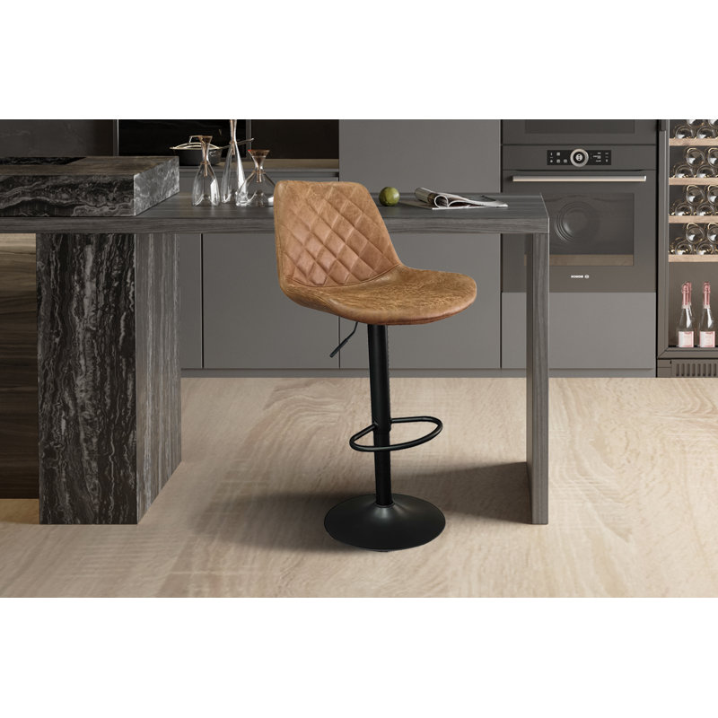Swivel Upholstered Adjustable Height Counter Stool with Metal Frame, Cognac