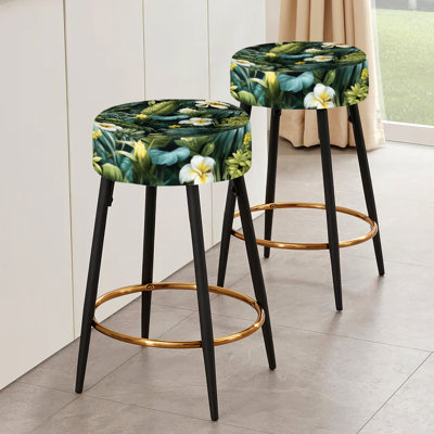 Ensemble de 2 tabourets de bar à motif tropical hibiscus