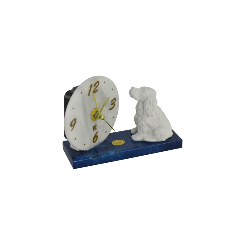 Desk Table Clock with Dog in Alabaster Stone