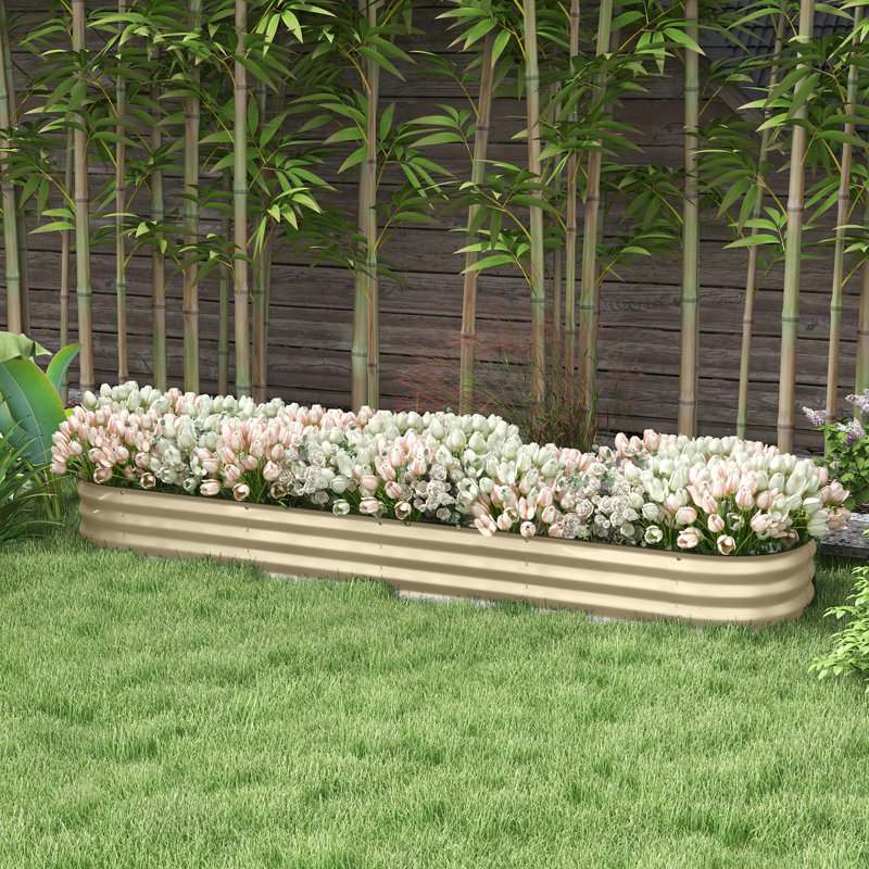 Outdoor Metal Elevated Planter Box, White, 11.75" H x 94.5" W x 24.5" D
