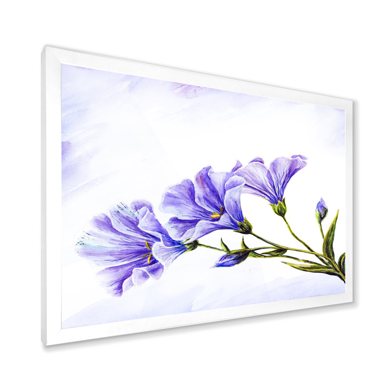 Fleurs bleues - Peinture sur toile, Cadre blanc, H 12 po x l 20 po x p 1 po