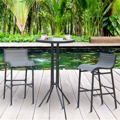 Ensemble bistro 3 pièces pour 2, 1 table de patio ronde et 2 chaises de bar avec une conception confortable et une construction robuste