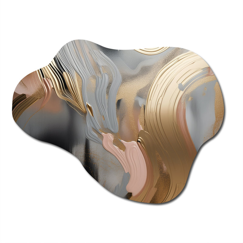 Gold And Pink Vibrant Swirls IV - Marble Asymmetrical Metal Wall Art for Living Room, Gold Cloud Metal Art Print