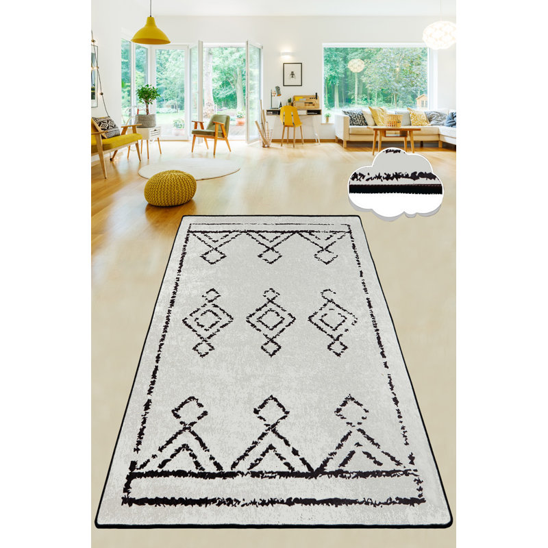 Tapis marocain en polyester tissé à plat à la main Kadew, Rectangle 3 pi 11 po x 5 pi 11 po