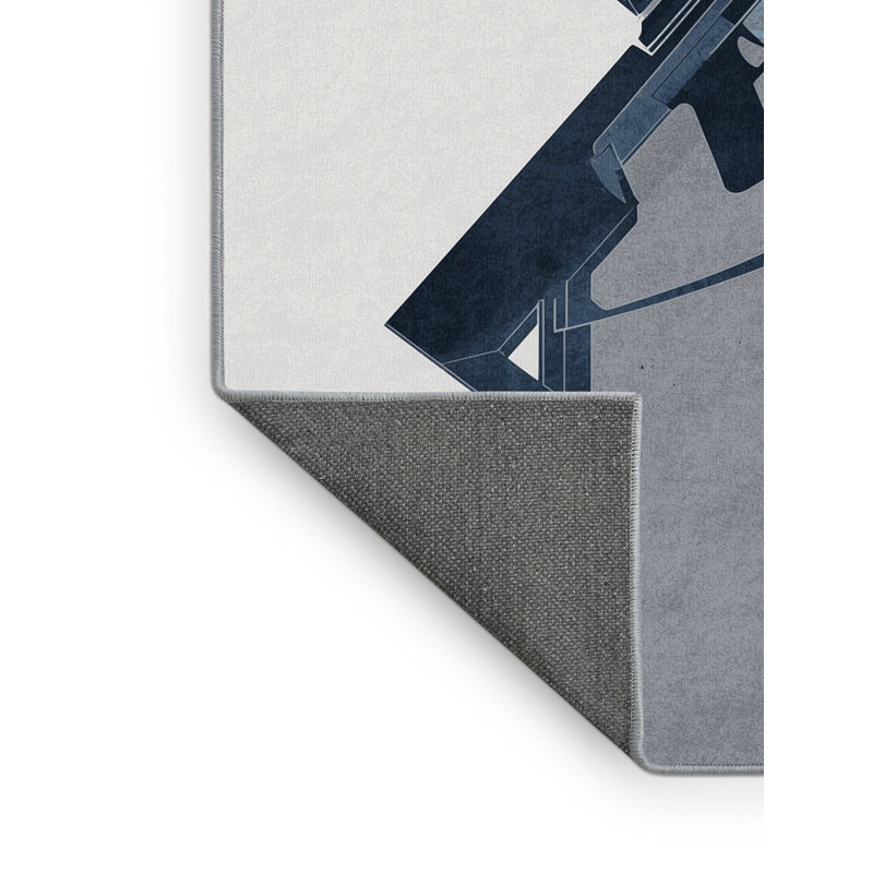 Soft Plush Backman Crossbow Modern & Contemporary Area Rug in Gray – SkyBlue Binding, 2x5