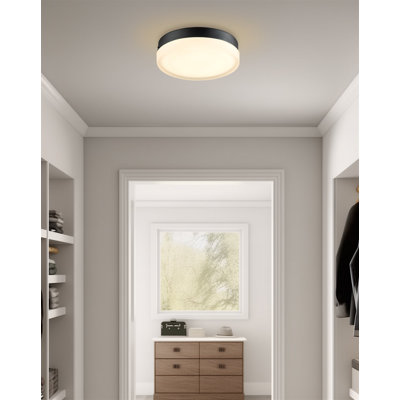 Plafonnier encastré moderne de 11 po Ebern Designs Bahoque, DEL intégrée de 25 W, diffuseur à abat-jour en verre givré, interrupteur intégré avec différentes températures de couleur (2700K-5000K), finition laiton froid