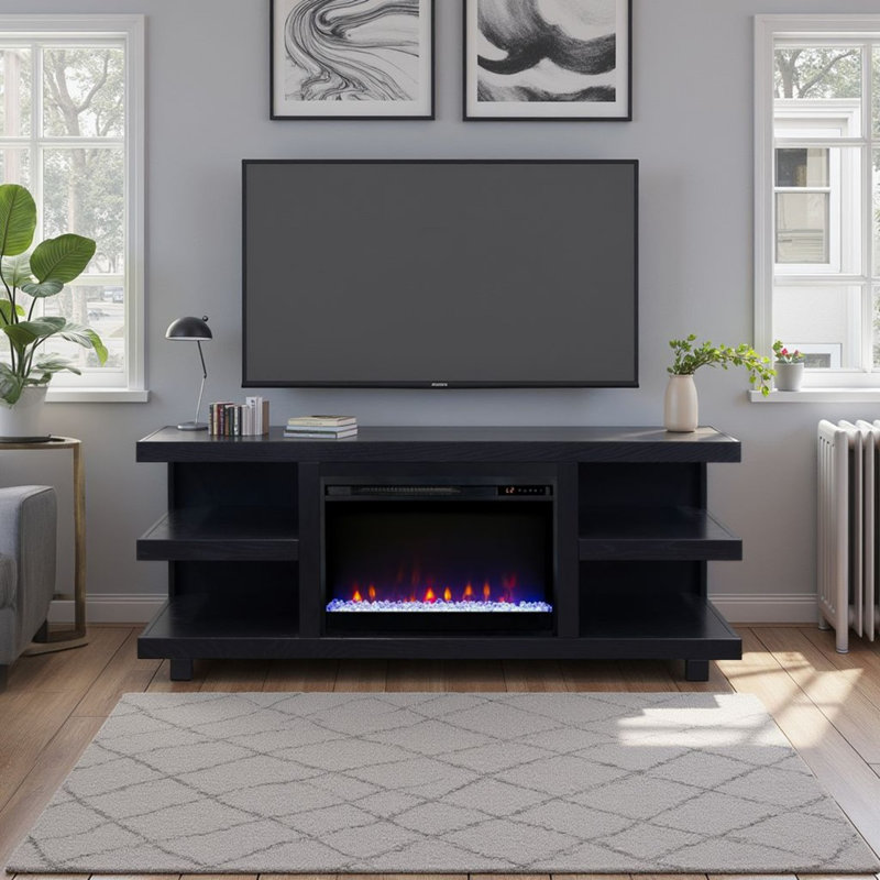 Meuble télé Laurel Canyon 65 po pour téléviseur de 75 po ou moins, assemblage minimal, finition clou de girofle, Noir