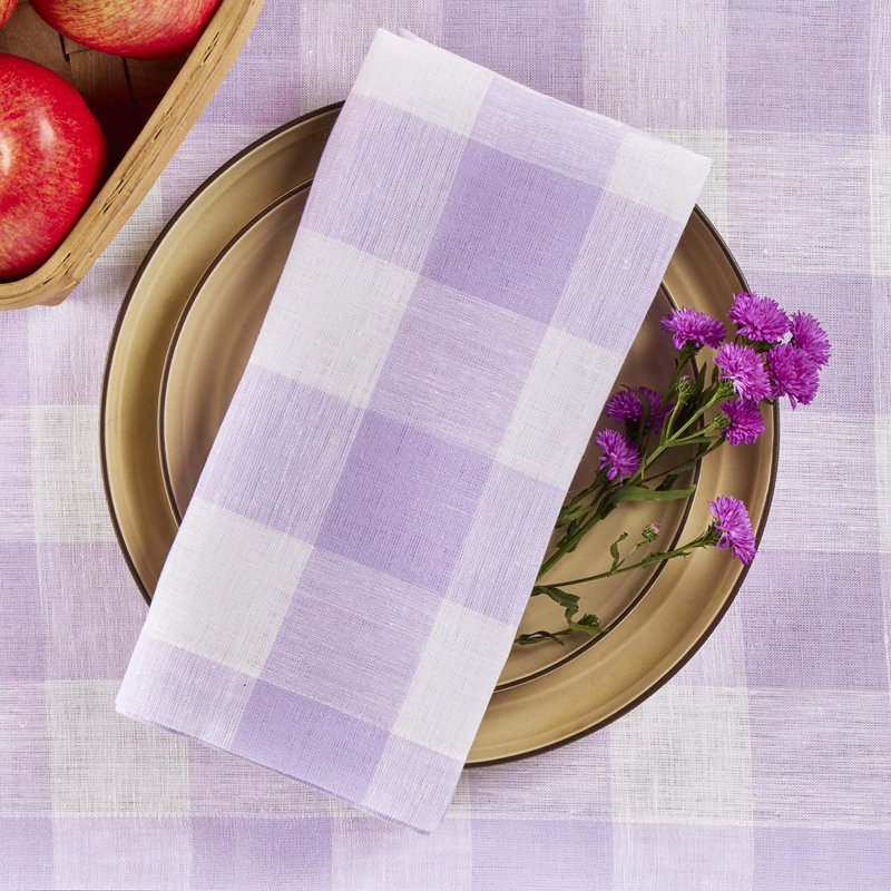 Buffalo Check - 100% Pure Linen Dinner Napkins, Misty Lavender