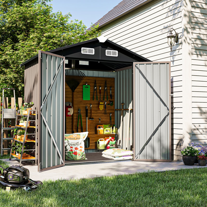 6 ft. W x 4 ft. D Outdoor Metal Storage Sheds with Floor for Patio, Garden, Lawn, 6 ft. W x 4 ft. D 