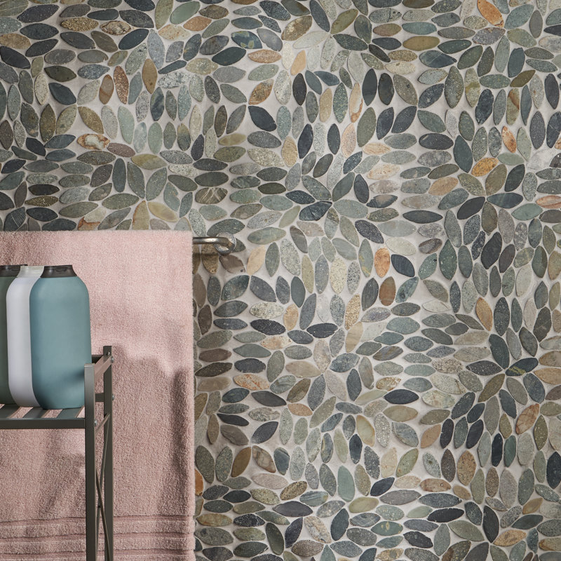 Picturesque Flower 11.81 in. x 11.81 in. Natural Stone Floor and Wall Mosaic Tile (0.97 Sq. Ft. / Each), Dark Blend