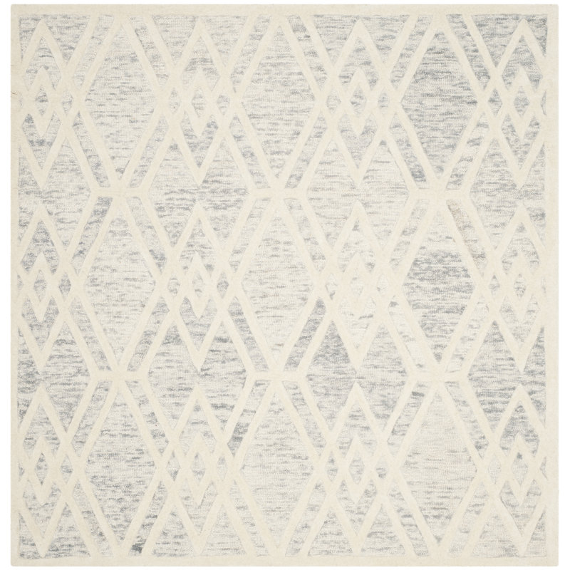 Deedgra Hand Tufted Wool Geometric Rug, Square 6'