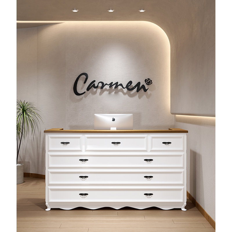 70.87" White Rectangular Solid Wood Reception Desk, White