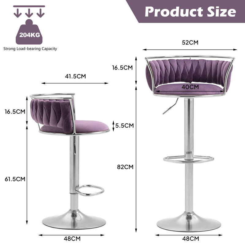 Christal Height Adjustable Swivel Bar Stool, Purple, Silver