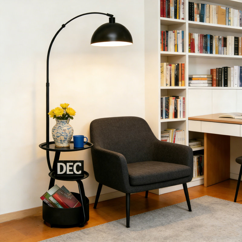 72'' Black Tray Table Floor Lamp