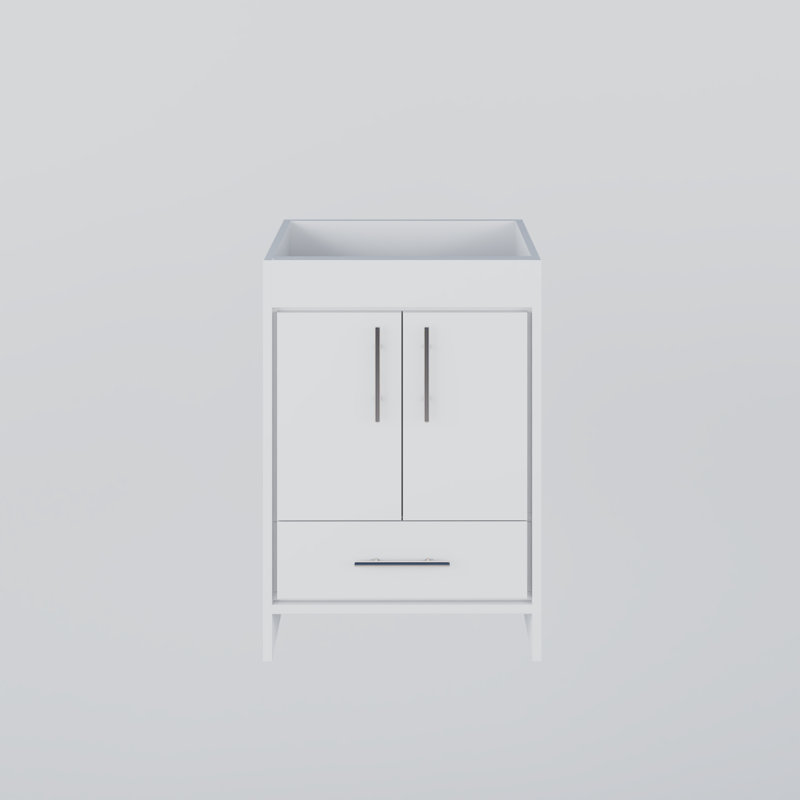 Pacific 24" Soft White Modern Bathroom Vanity with Brushed Nickel Handles