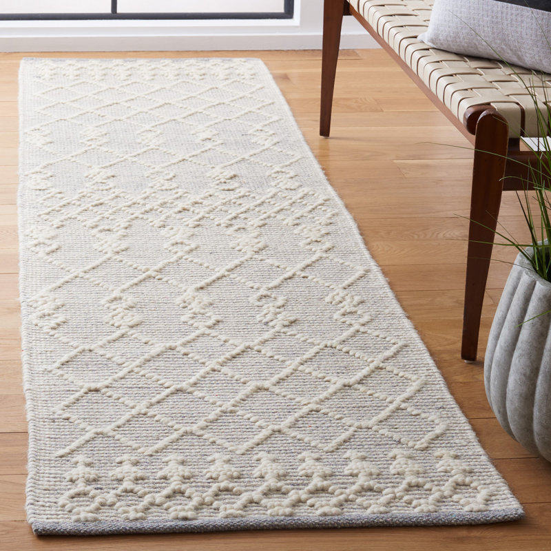 Jacques Hand Woven Wool/Cotton Southwestern Rug in Gray/Ivory, Runner 2'3" x 8'