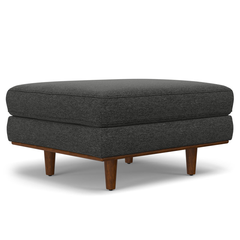 Repose-pieds rembourré l 33 po avec pieds en bois massif Morrison, Polyester gris anthracite