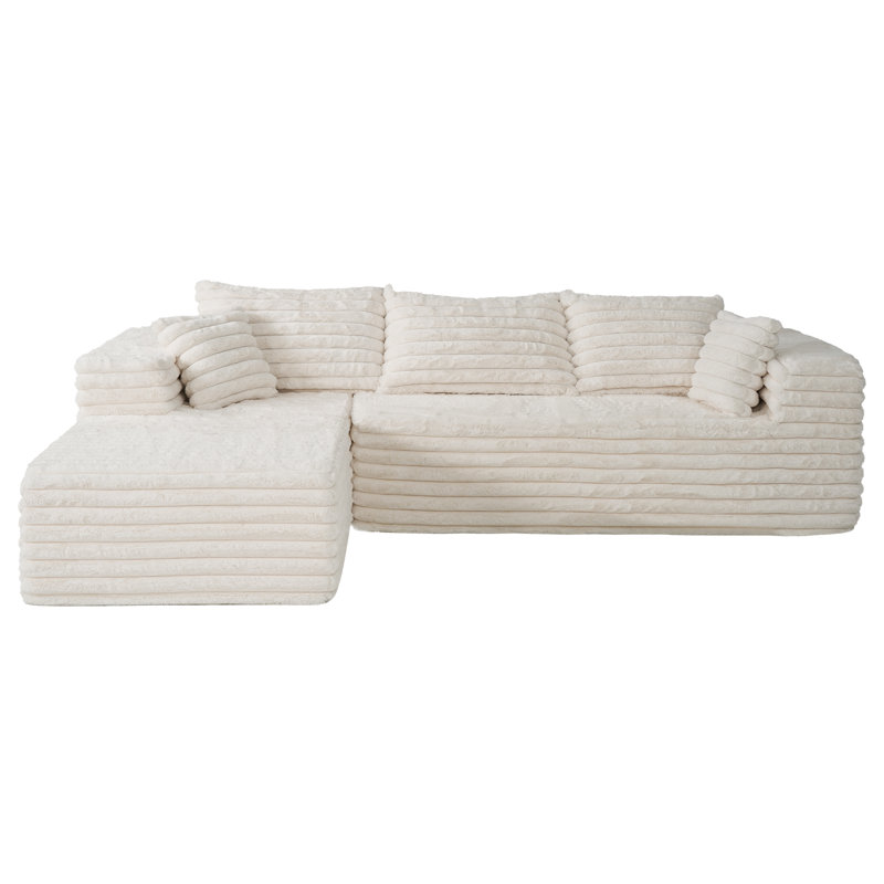 Harvill Boneless 2 - Piece No Assembly Required Upholstery Free Combination Cloud Sectional Sofa with Pillow, Coarse Corduroy