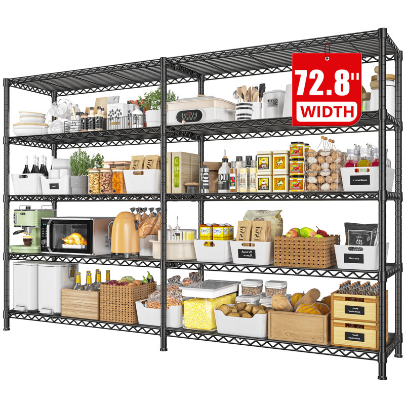 Étagère de rangement réglable en acier Marlia, 5 niveaux: H 70,9 po x l 72,8 po x P 17,7 po, Noir