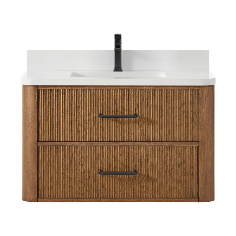 Ensemble de meuble-lavabo mural simple 36 po Francesca, Brown, Noir mat, Quartz blanc