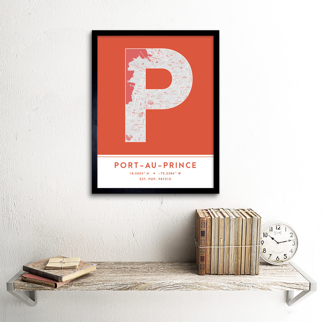 Port-Au-Prince Haiti City Map Orange - Single Picture Frame Typography