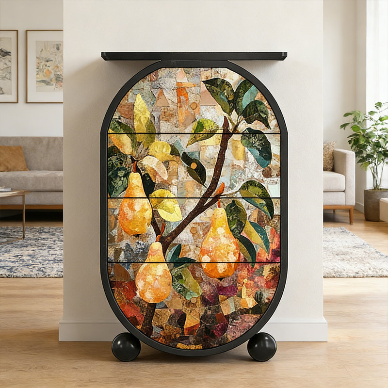 French Abstract Solid Wood Storage Cabinet, Black
