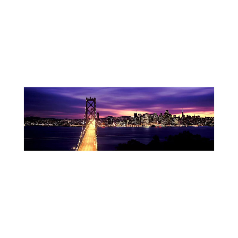 Bridge Lit Up At Dusk, Bay Bridge, San Francisco Bay - Wrapped Canvas Panoramic Print, 152.4 cm H x 50.8 cm W x 3.175 cm D