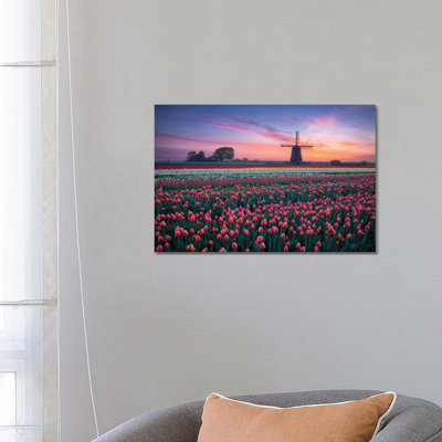 Windmill And Tulips by Dick Van Duijn - Print on Canvas