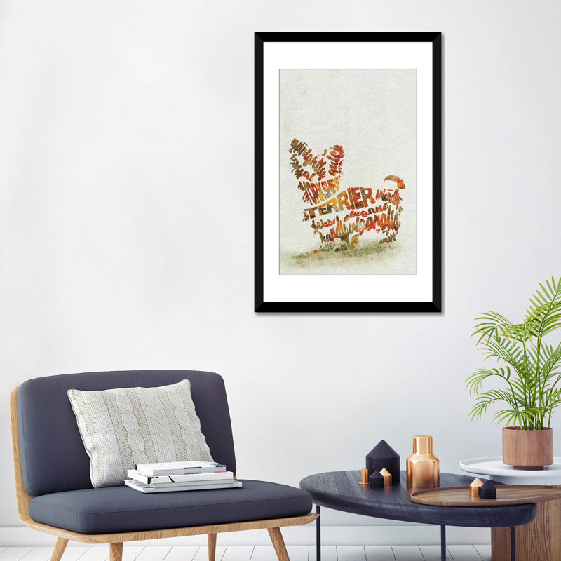 «Yorkshire Terrier» par Ayse Deniz Akerman - reproduction d'art textuel sur toile, H 24 po x l 16 po x P 1 po, Blanc