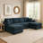 Blue Corduroy 3 - Piece Double Chaise Sectional With 4 Seats, Engineered Wood Base, Streamlined Rectangular Cushions, Low Profile Design, Removable Covers For Traditional Home Style Seat Foam Filled-2103774672
