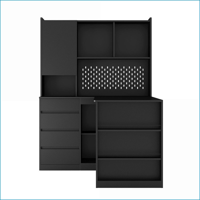 Bureaux, bureau d'ordinateur moderne en L avec rangement, ports USB et amp; Prises de courant | Noir | Panneau de fibres à densité moyenne