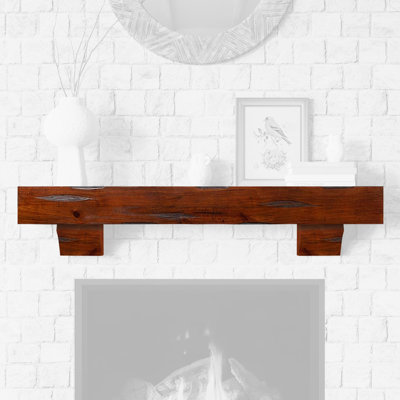 Kynsley 72" Distressed Wood Fireplace Mantel Shelf with Corbels - Cinnamon Rustic Distressed Finish