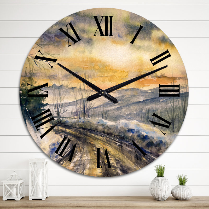 Horloge murale enneigée, paysage d'hiver enneigé II, Moyen