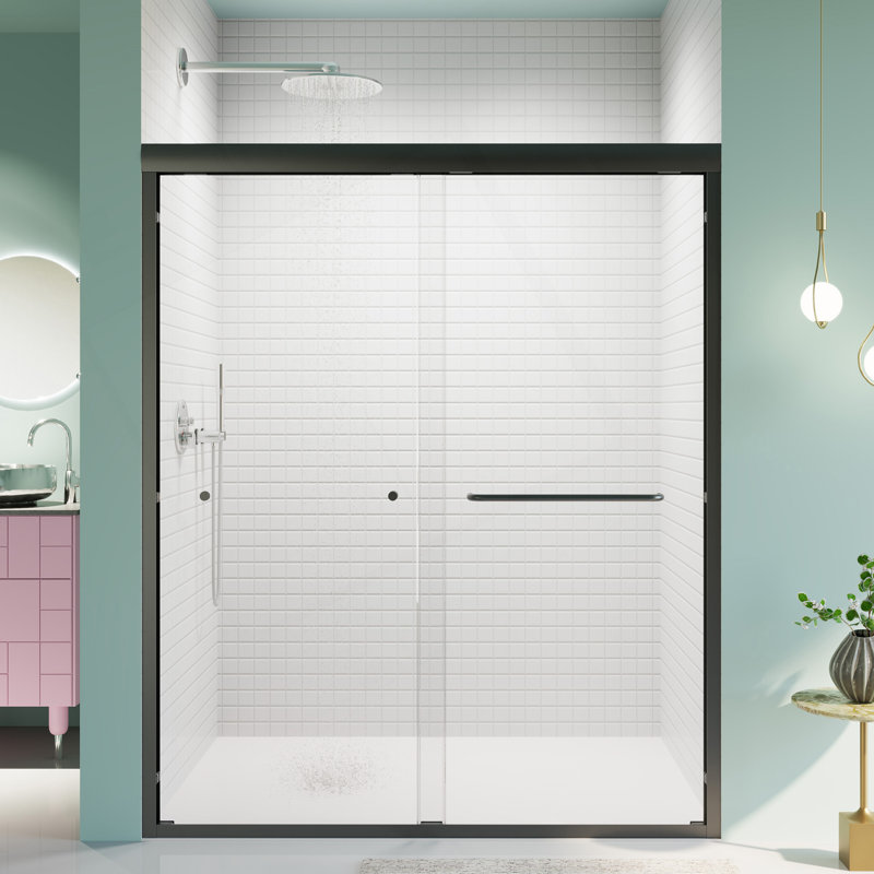 56"-60"W*72" H  Semi-Frameless Double Sliding Shower Door, Bypass Shower Door, 1/4" (6Mm) Thick SGCC Tempered Glass Door