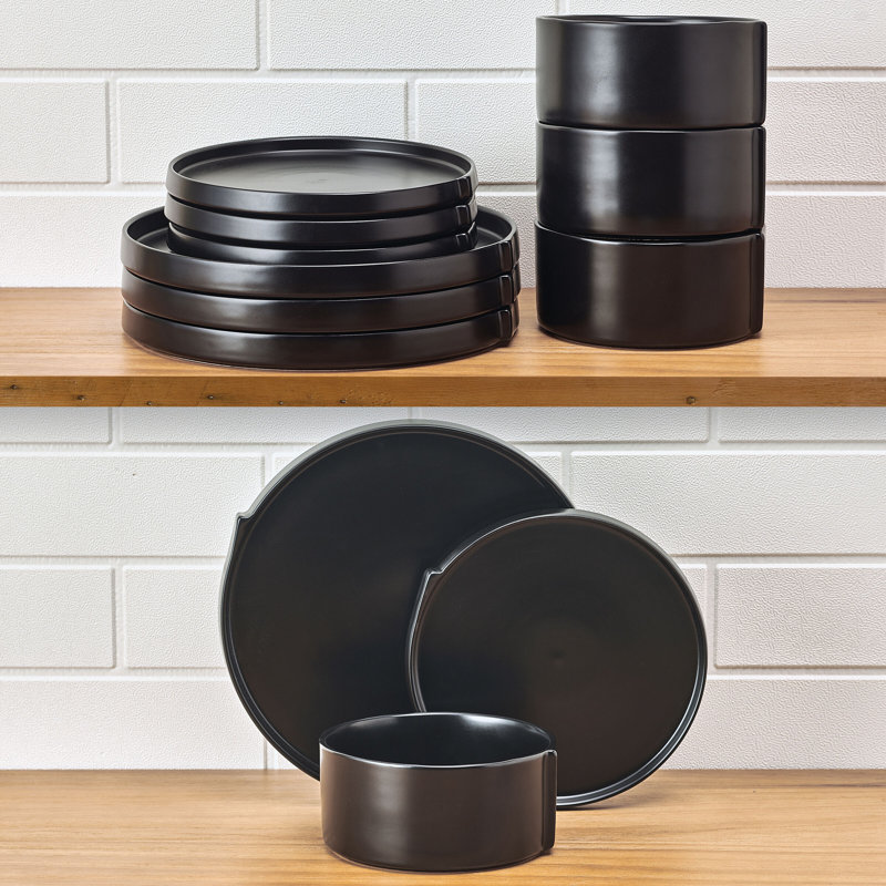 Pfaltzgraff Contemporary Edge 12-Piece Dinnerware Set, Service For 4, Black