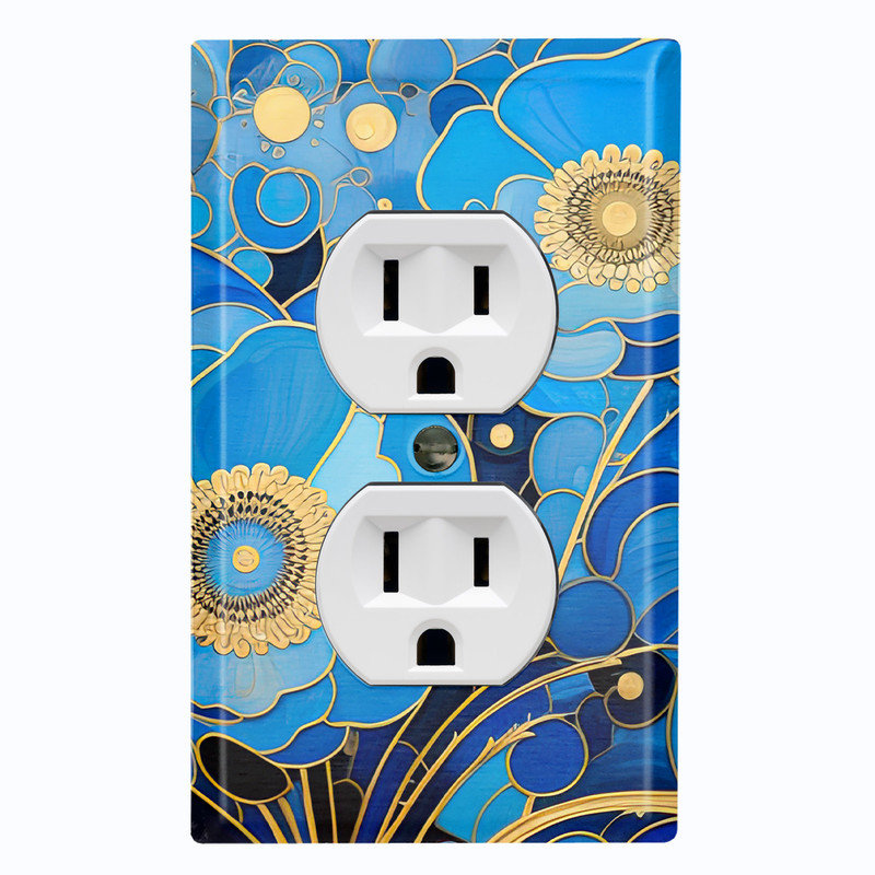 Couvercle de plaque d'interrupteur en métal; Fleurs US de style Klimt - 1 bande US standard, Prise double # 8