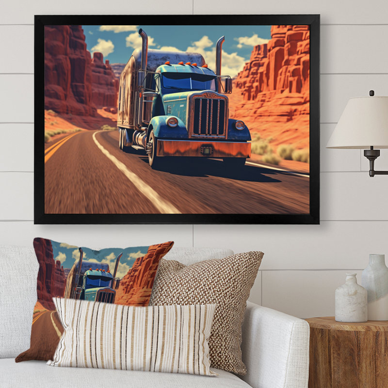 Semi Tractor - Transport, reproduction d'art sur toile, H 34 po x l 44 po x P 1,5 po, Cadre photo noir